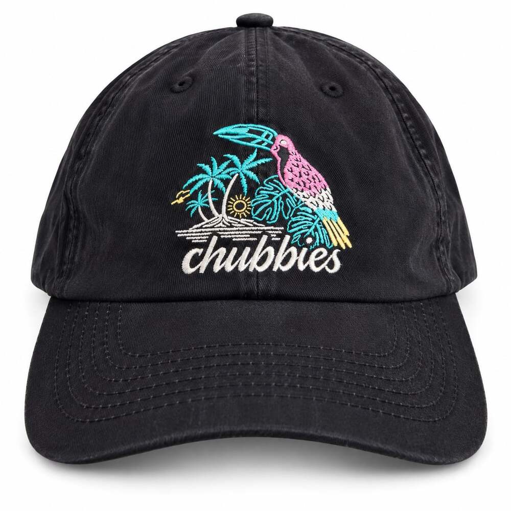 Chubbies Toucan Tropical Palm Bird Embroidered Black Dad Hat - Picture 1 of 9